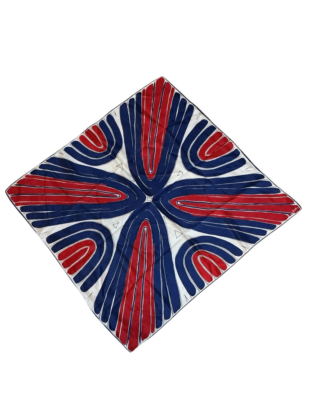 Vera Neumann Signed Vintage Scarf Red White Blue Patriotic Geometric Mod